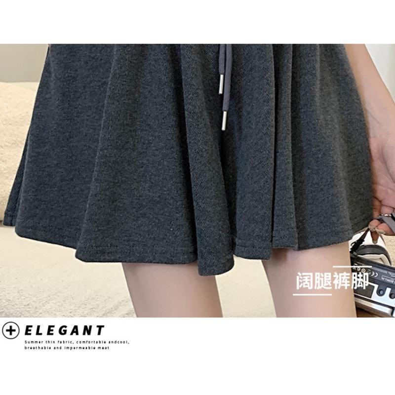 Drawstring Sports Shorts Women's Summer Elastic Waist Sag Loose Look Slim Everything with A Line Casual Wide Leg Skirt Pants