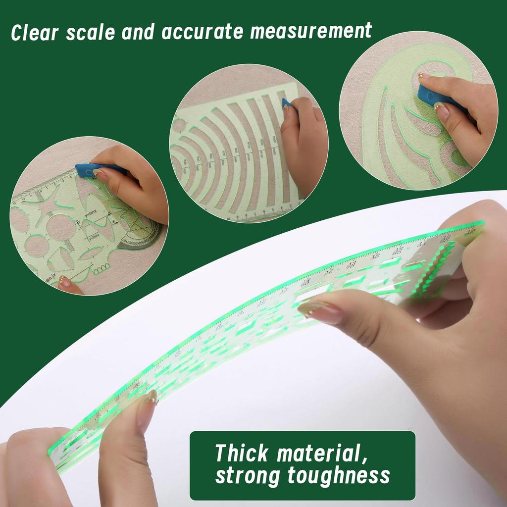 Fenrry 18Pcs Ruler Set Geometric Templates Drawing Tool with Bag Circle Stencils for Architect Scale Measuring Drafting