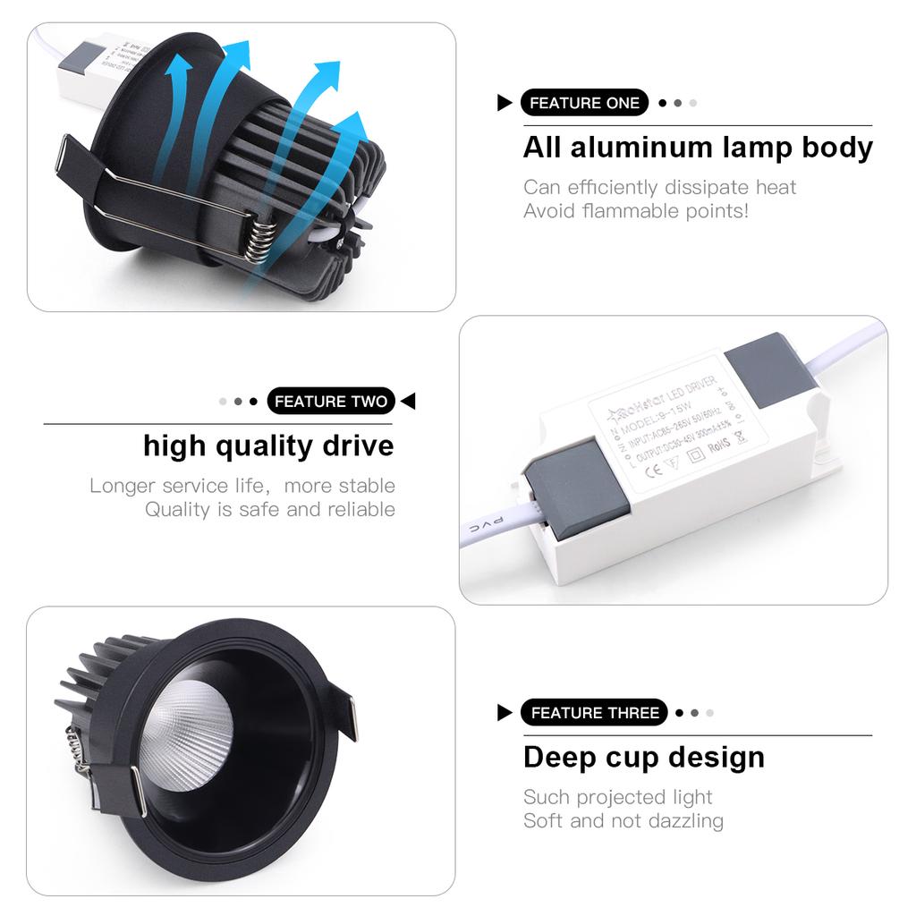 High Quality Recessed Aluminum COB LED Spot Light 5W 7W 9W 12W LED Spotlight Bulb 110V 220V Downlight Ceiling Lamp Home Lighting