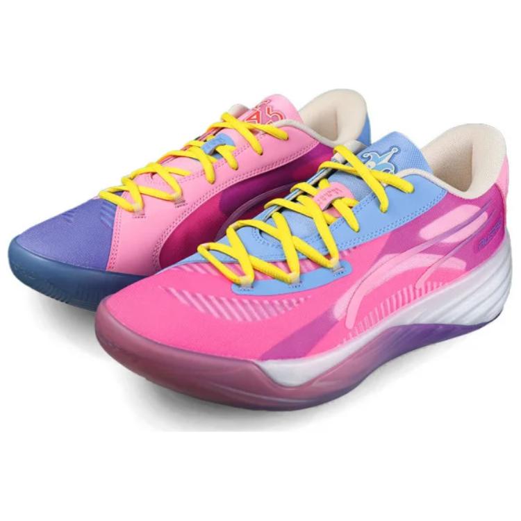Puma All-Pro Nitro Unexpected Cushioning Slip-Resistant Durable Breathable Low-Top Basketball Shoes Unisex Sneaker Blue Pink 310492-01