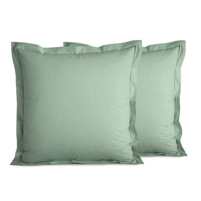 Наволочка из чесаного перкаля "Julian" все размеры Чистый хлопок - Julian Céladon - 65 x 65 см, плоские стеганые рюши