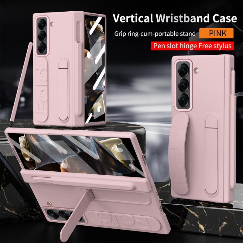 Hinge Elastic Wristband Stand Pen Slot Case for Samsung Z Fold Special / W25 / Z Fold 8 7 / Z Fold8 Ultra Tempered Glass Sytlus