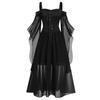 Retro Medieval Witch Long Dress Halloween Carnival Mesh Draw Strap Big Swing Dress Solid Color Long Dress Retro Palace Style
