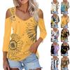 Women's Casual Shirt Blouse Print V-neck Sexy Cold Shoulder 3/4 Sleeve Top