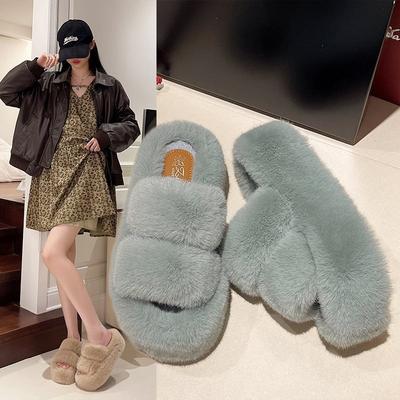 Одно слово новые пушистые тапочки женские уличные тапочки модные универсальные на утолщенной подошве большого размера 2025 хлопок корейская версия короткие