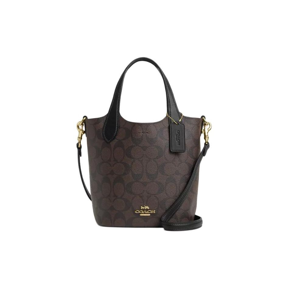 Coach Hanna 18 Brand Logo Magnetic Snap Detachable Bucket Bag Women Shoulder Bag Gold Brown Black CR256-IMAA8