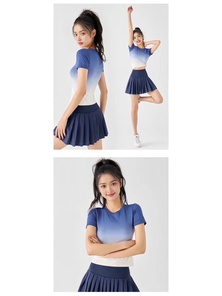 High-End Women's Gradient Quick-Dry Running T-Shirt - Slim Fit, Short-Sleeved Summer Sports Yoga Top