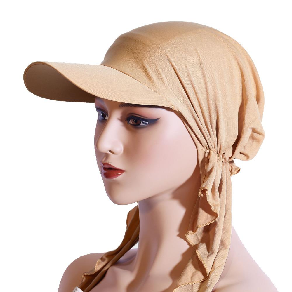 Solid Color Headscarf Baseball Cap Turban Cap Hijab Shawl Sunscreen Beach Hats Girl