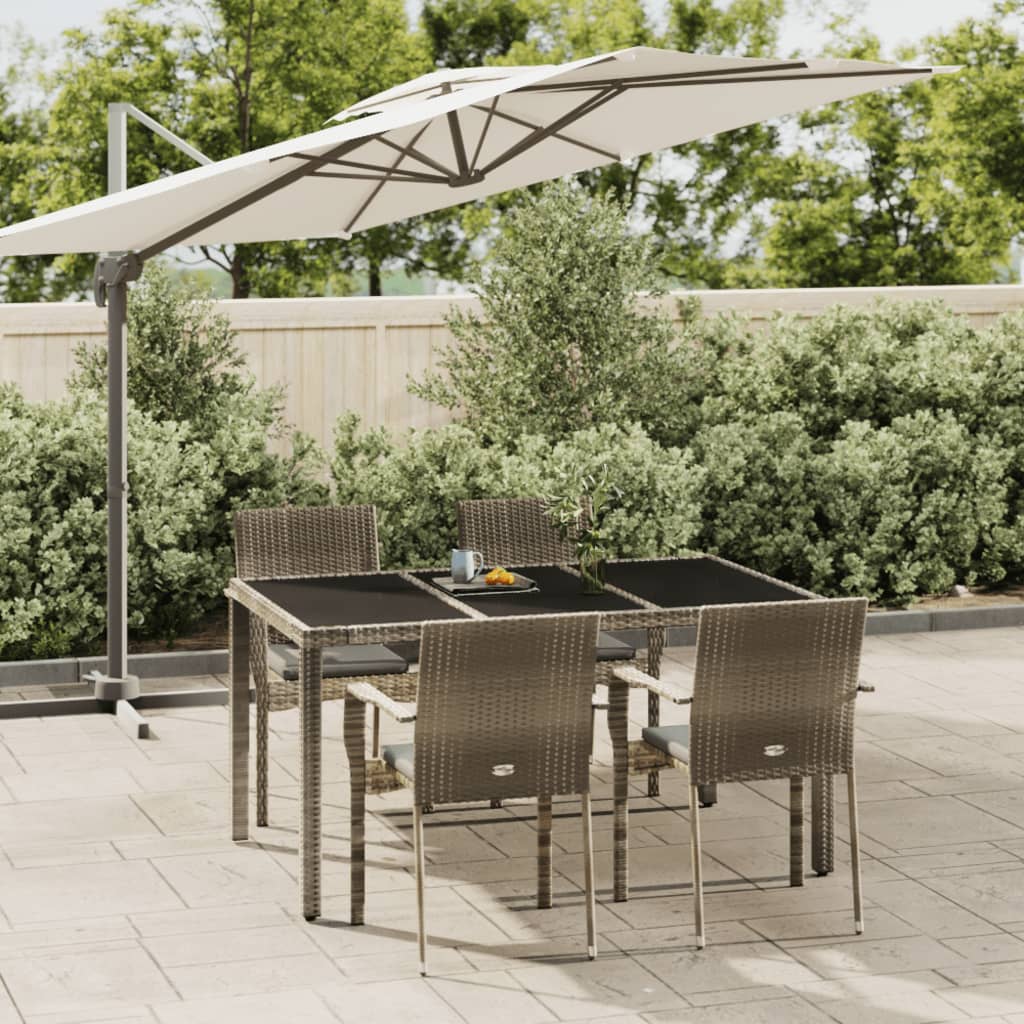 5 Piece Outdoor Dining Set with Cushions Grey Poly Rattan