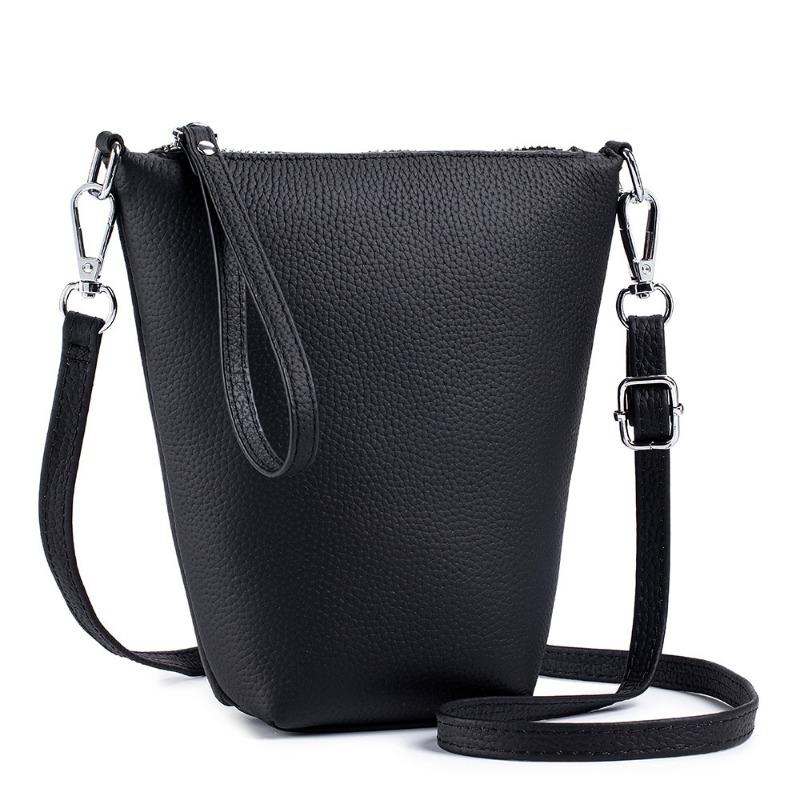 Leather Fashion Simple Single Shoulder Crossbody Bag Head Layer Cowhide Casual Mobile Phone Bag Female Mini Bucket Bag Texture Female Bag