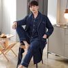 Pajamas Men'S Pajamas Spring And Autumn Cotton Long Sleeves Autumn Loungewear Cotton Bathrobes Long Three-Piece Set