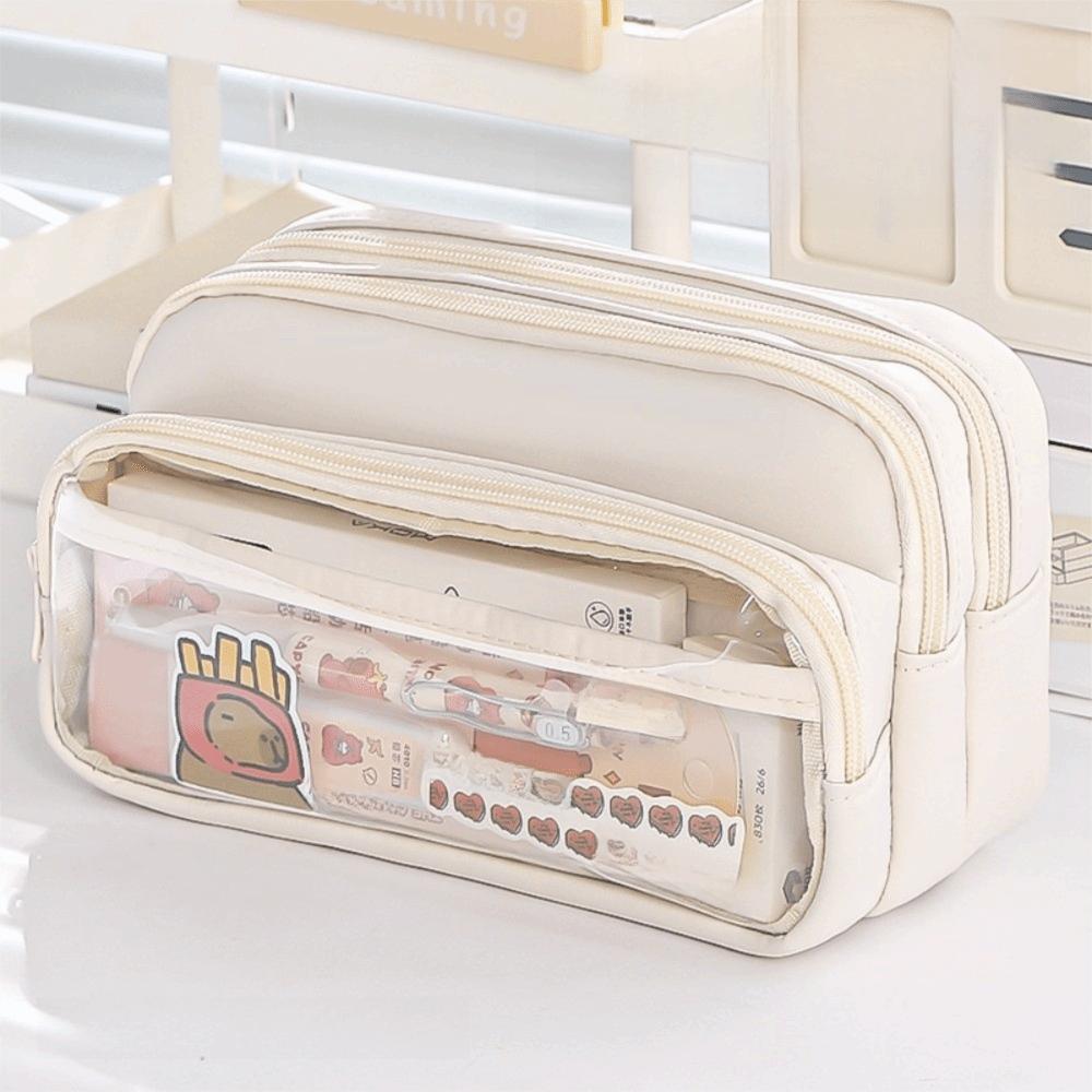 Цветной пенал с прозрачным карманом, многослойный пенал, новый пенал, для девочки