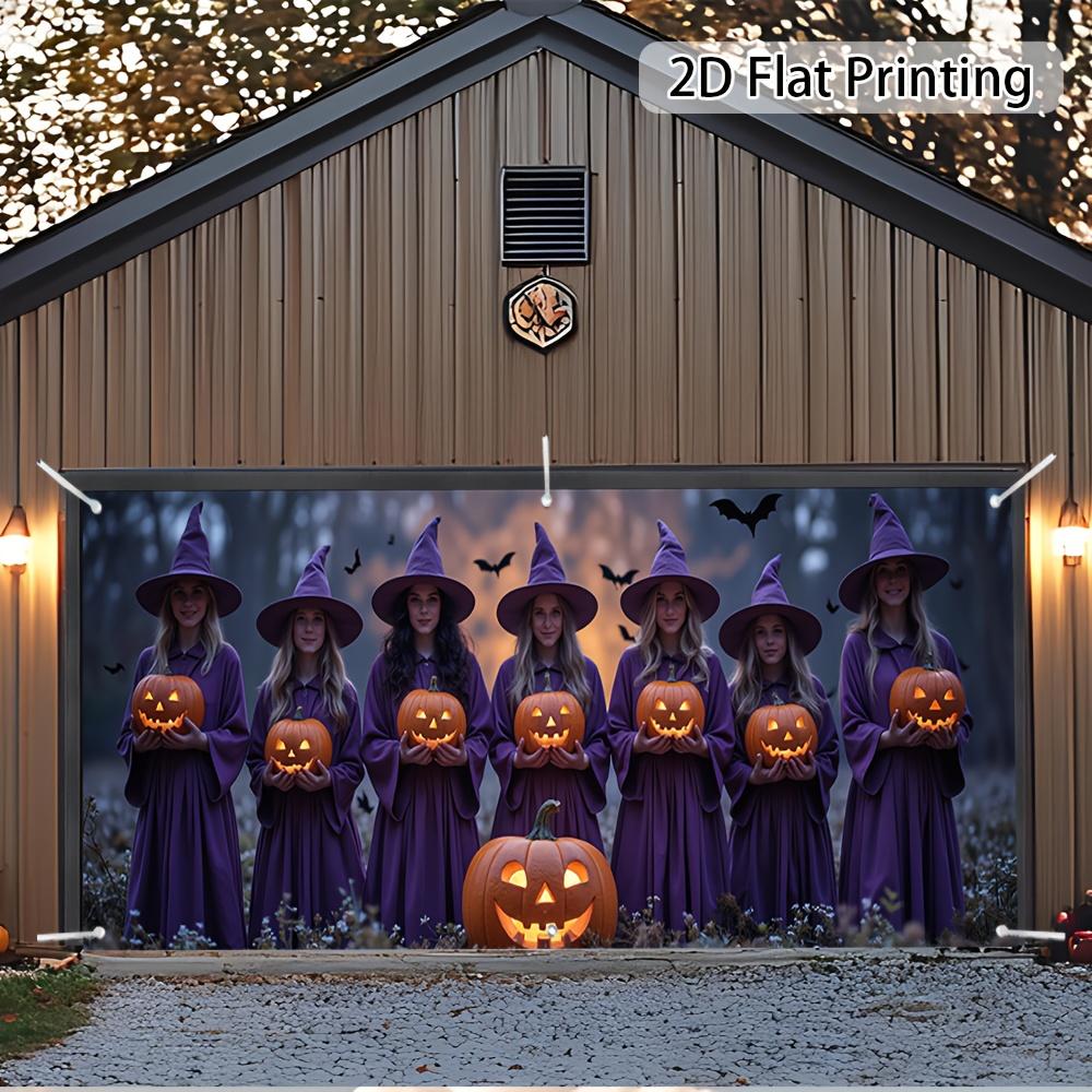 2D plane featuring 6 witches glowing pumpkin lanterns and bats - durable polyester fabric suitable for autumn partieszyc