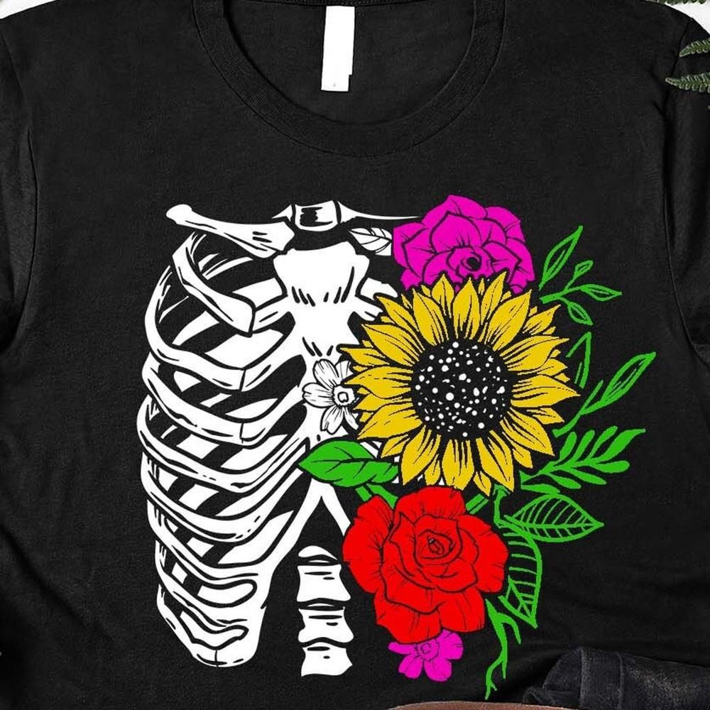 Floral Ribcage Shirt, Ribcage Halloween Costume, Skeleton Shirt, Ribcage #26 Unisex T-Shirt