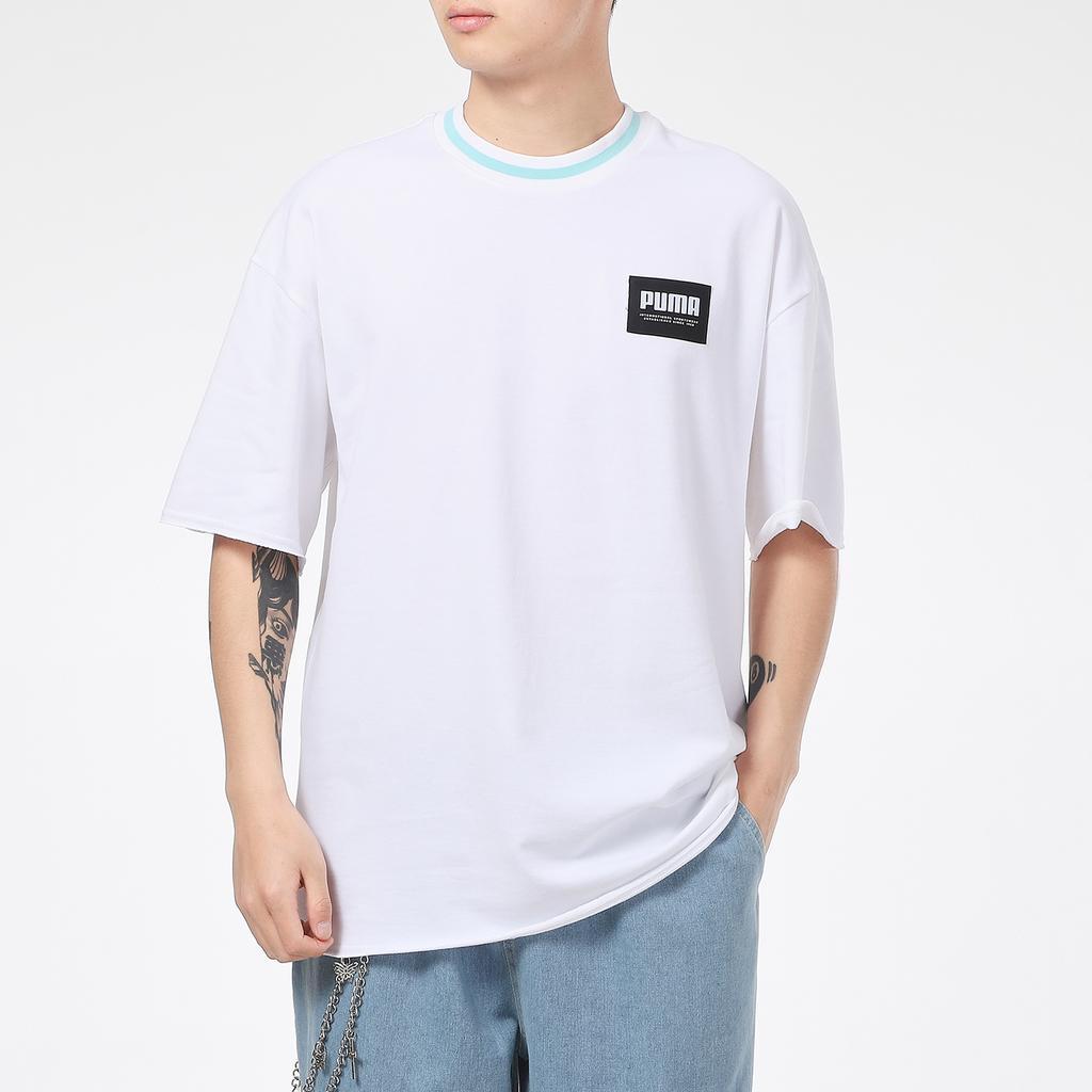 Puma Loose-Fit Logo Crew Neck Sports Tee Men Tops White 845861-02