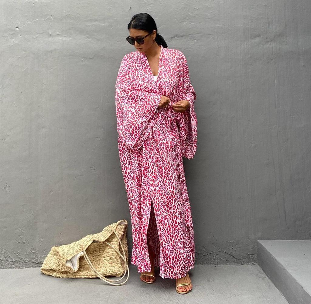 Длинный кардиган с леопардовым принтом: Свободная пляжная солнцезащитная накидка и купальник для женщин