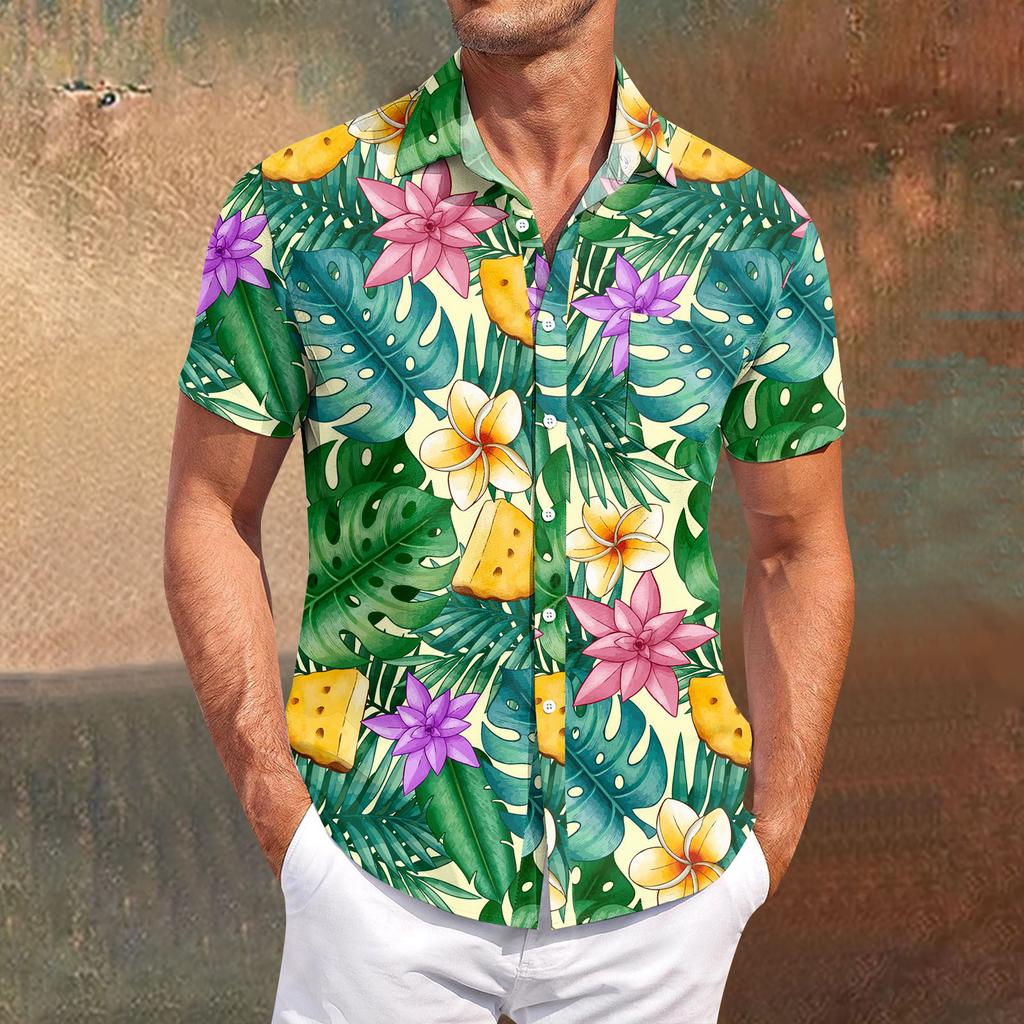 Мужские винтажные рубашки для боулинга на пуговицах с коротким рукавом, летняя пляжная рубашка