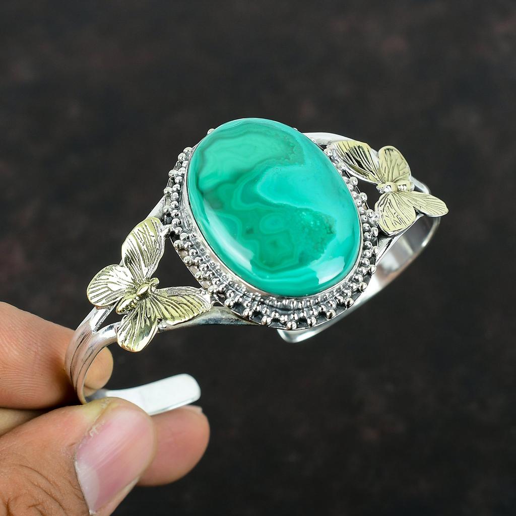 Malachite Bangle 925 Sterling Silver Cuff Bracelet 18K Gold Plated Bangle Butterfly Jewelry Gemstone Adjustable Cuff Bracelet Gifts For Wife