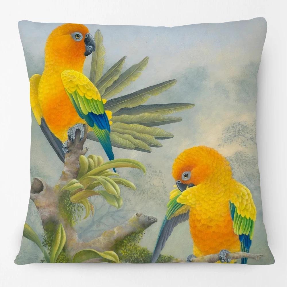 Tropical Parrot Painting Pillowcase Peach Skin D Flat Printed Cushion Cover Colorful Bird Throw Pillow Case for Sofa Home Decor