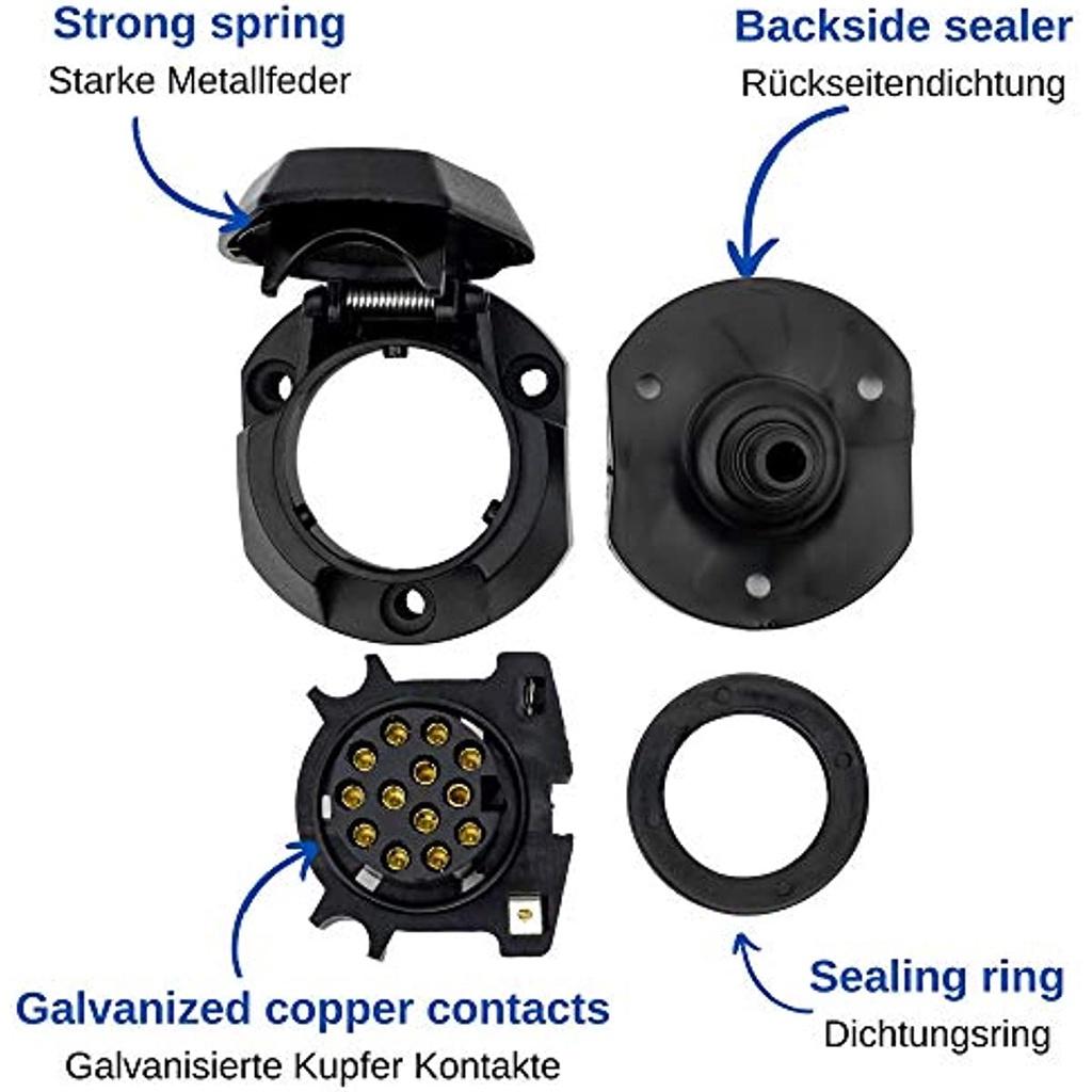 Розетка 7+1 или 13+1 на выбор Универсальная Для автомобиля с винтовым контактом в соответствии с ISO 11446 и ISO 1724 Для систем прицепов 12 В Для привинчивания