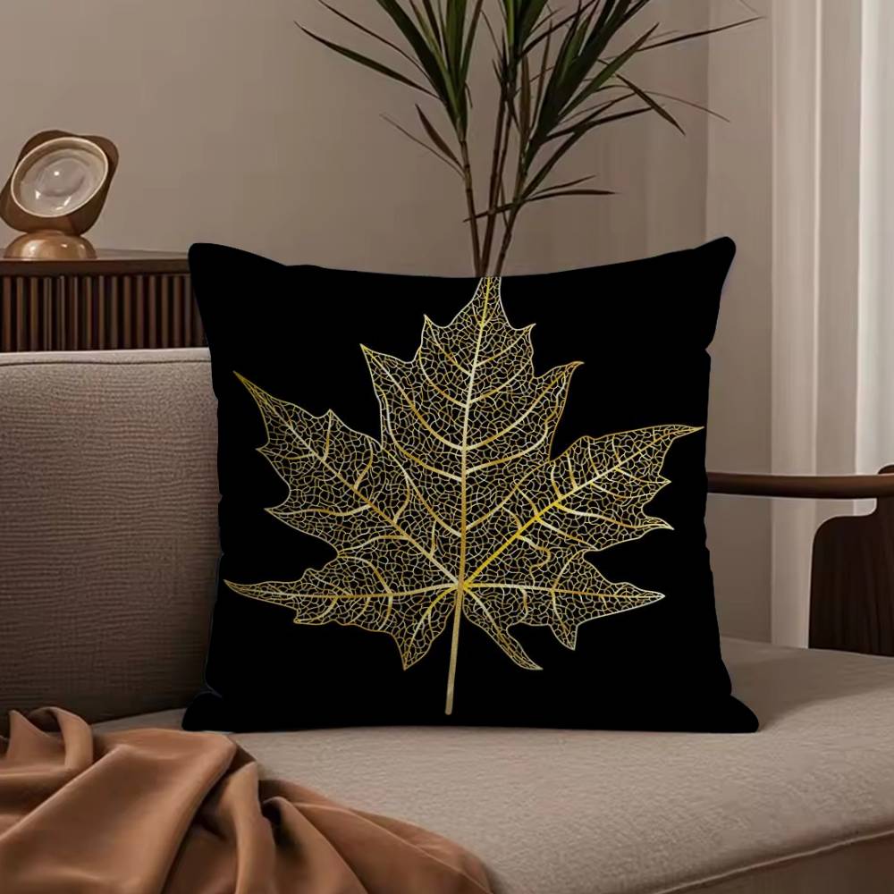 Golden Branches and Jade Leaves Pillow Case Anti-dustmite Pillowcase Invisible zipper silky short plush Sofa cushion cover