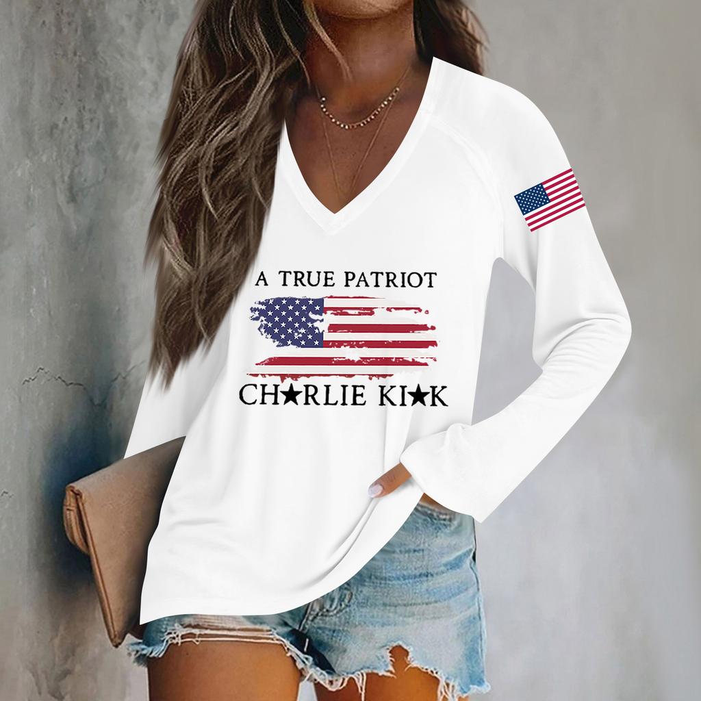 Women's Fashion Casual Long Sleeve Halloween Printed V-Neck Top