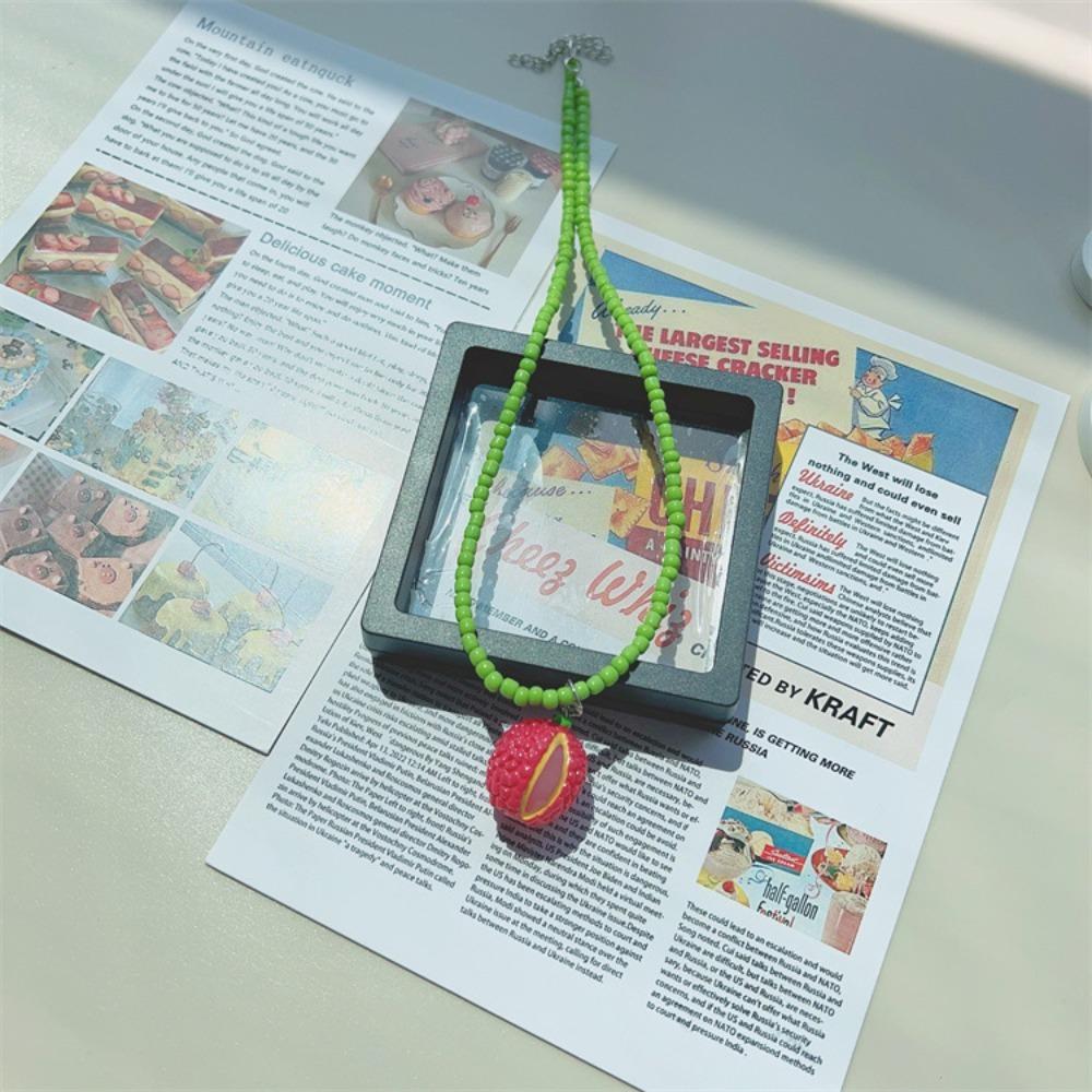 Apple Strawberry Lemon Bead Necklace Fresh Fruit Party Choker Fruits Pendant Necklace Women Girls