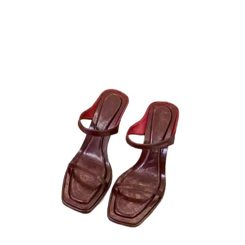 Лето 2025 года новые сексуальные сандалии на высоком каблуке для интернет-знаменитостей, женские, с леопардовым принтом, квадратным носком, открытым носком, сандалии-стилеты