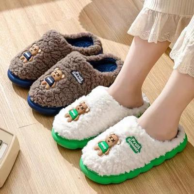 Осенне-зимние хлопковые тапочки с медведем, верхняя одежда для пар с героями мультфильмов, милые домашние тапочки с мягкой подошвой, повседневные удобные тапочки для спальни на платформе