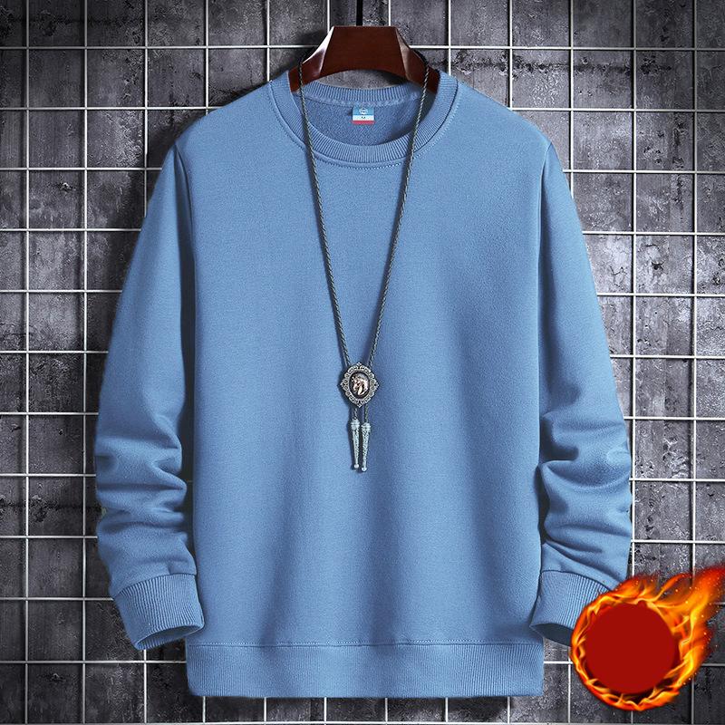 Теплая Весенне-Осенняя Мода Черный Мужской Однотонный Свитер с Круглым Вырезом Длинный Рукав Свободного Кроя Белый Синий Повседневный Пуловер Принт Утепленная Толстовка Желтый
