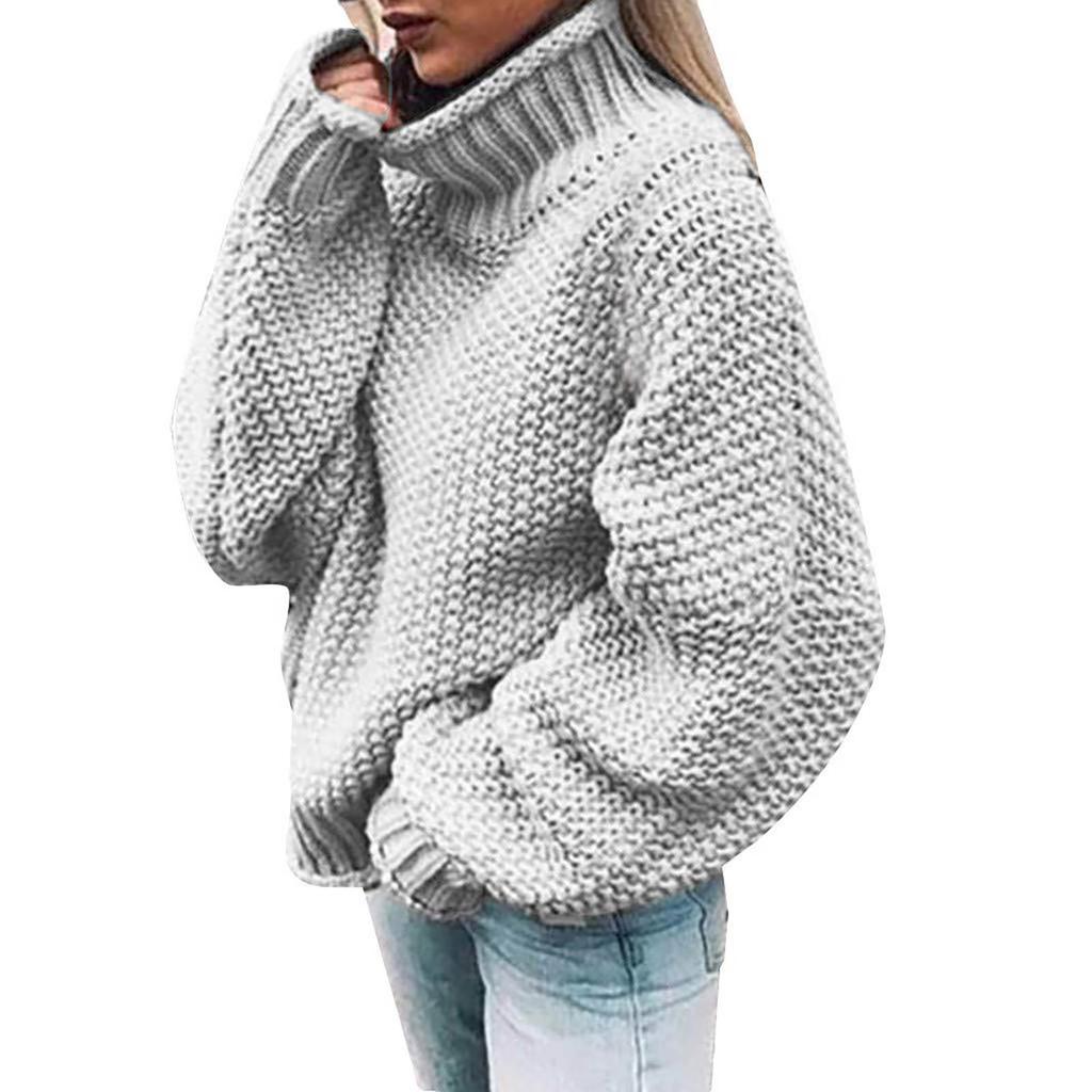 Women's Casual Oversize Chunky Knit Pullove Long Sleeve Elegant High-Neck  Vintage Chunky  Winter Pullove Sweater