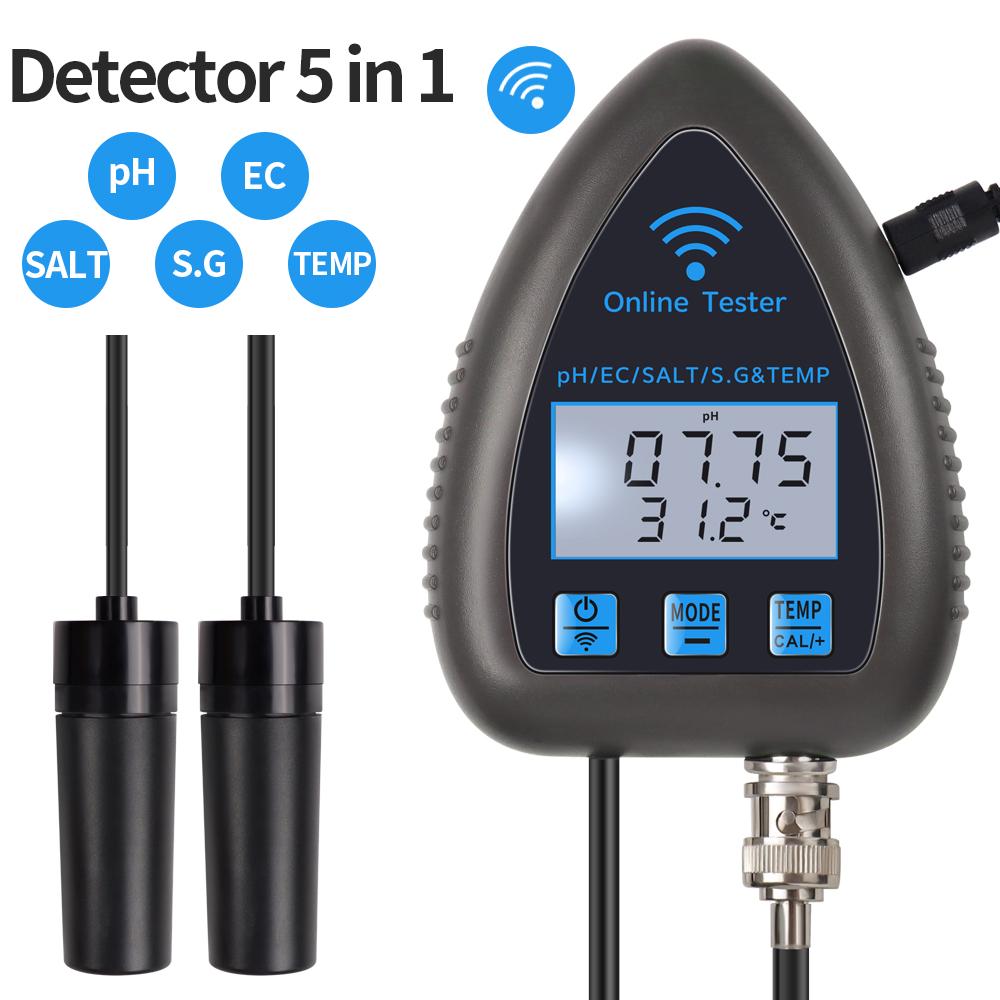 WiFi Smart Water Quality Tester 5 In 1 TDS EC SALT S.G.TEMP PH Meter Digital Water Monitor for Aquariums Swimming Pool EU Plug