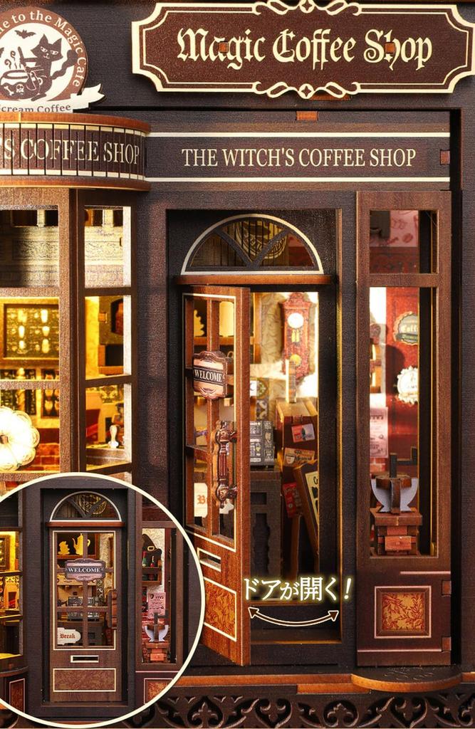 Мойн мойн Кукольный домик Миниатюрный Набор для DIY Магия Кофе Магия Кафе Книга Книжные упоры Кот Сладости Кофе Кафе Светодиодная подсветка Акриловый кейс 2511dh476 [Английский]