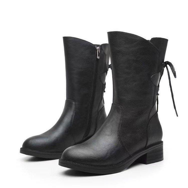 Мягкая кожа ботинки Мартин утолщенные новые полусапоги женские 2025 осень и зима бархатные теплые средний каблук толстый каблук женские хлопковые туфли