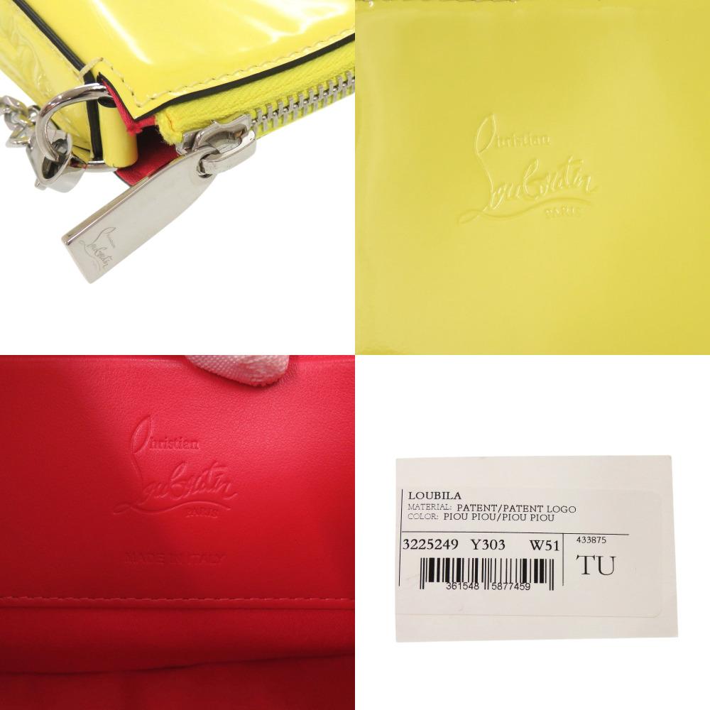 Used AUTHENTIC Christian Louboutin LOUBILA Chain Shoulder Bag yellow Patent Leather
