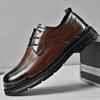 Fashion Leather British Loafers Men Lace Up Glossy Leather Business Casual Shoes Non Slip Tire Soles Dress Shoes Round Toe Shoes Men