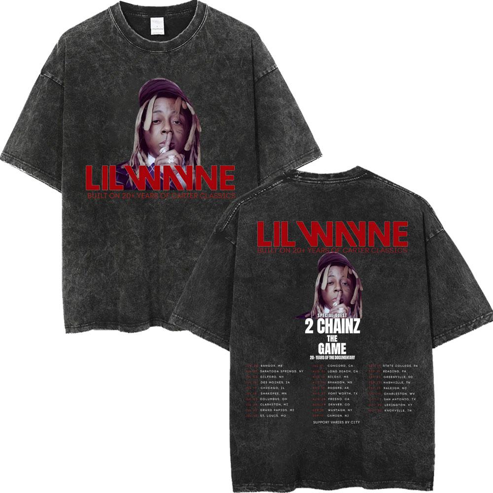 Vintage Washed Rapper Lil Wayne Print T Shirt High Quality Fashion Short Sleeve Tshirt Men Women Summer Casual Cotton Tshirts