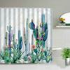Hower Curtains of Textile Water Color Cactus Flower Tropical Plants Colorful Succulents Pattern Bathroom Shower Curtain Set