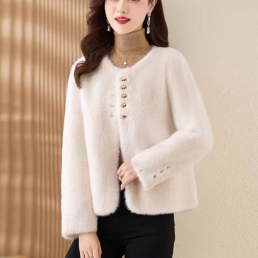 Легкий искусственный мех норки осенне-зимняя мода повседневный европейский мех норки флис круглый вырез меховая куртка норковый флис короткий темперамент