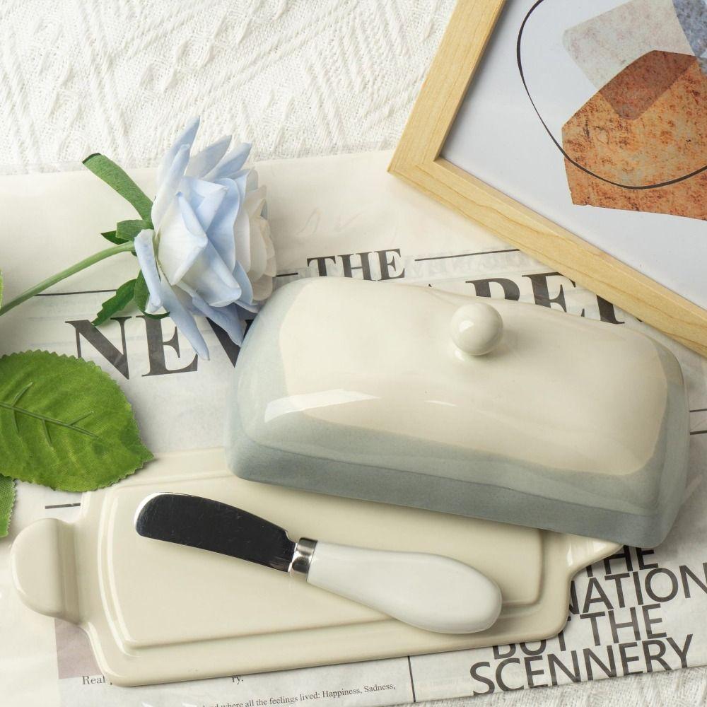 Household Butter Box Ceramic Cheese Fresh-keeping Box Tableware Storage Tray Fruit
