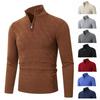 Men's Casual Solid Color Semi-zipper Stand-up Collar Knitted Sweater, Men's Fleece Warm Knitted Pullover Sweater