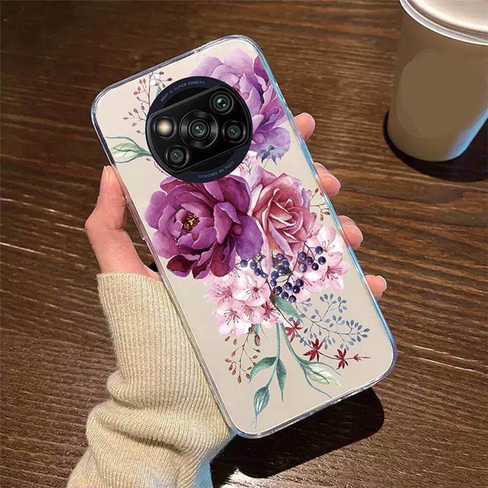 Rose Flower Daisy Oil Painting Phone Case For Xiaomi Poco X3 NFC X3Pro Cover Protection Clear Couple Transparent PocoX3 6.67"