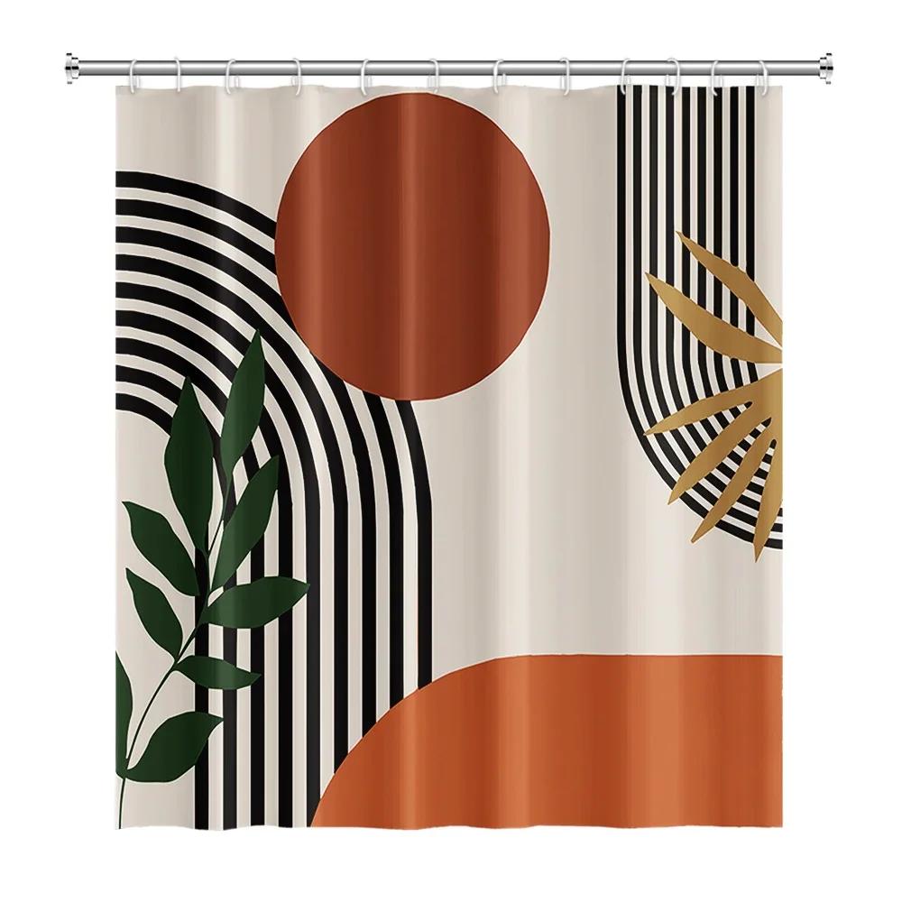 Abstract Mid Century Shower Curtain Arch Sun Moon Minimalist Geometric Curve Stripes Fabric Christmas Landscape Bth Curtain Hook