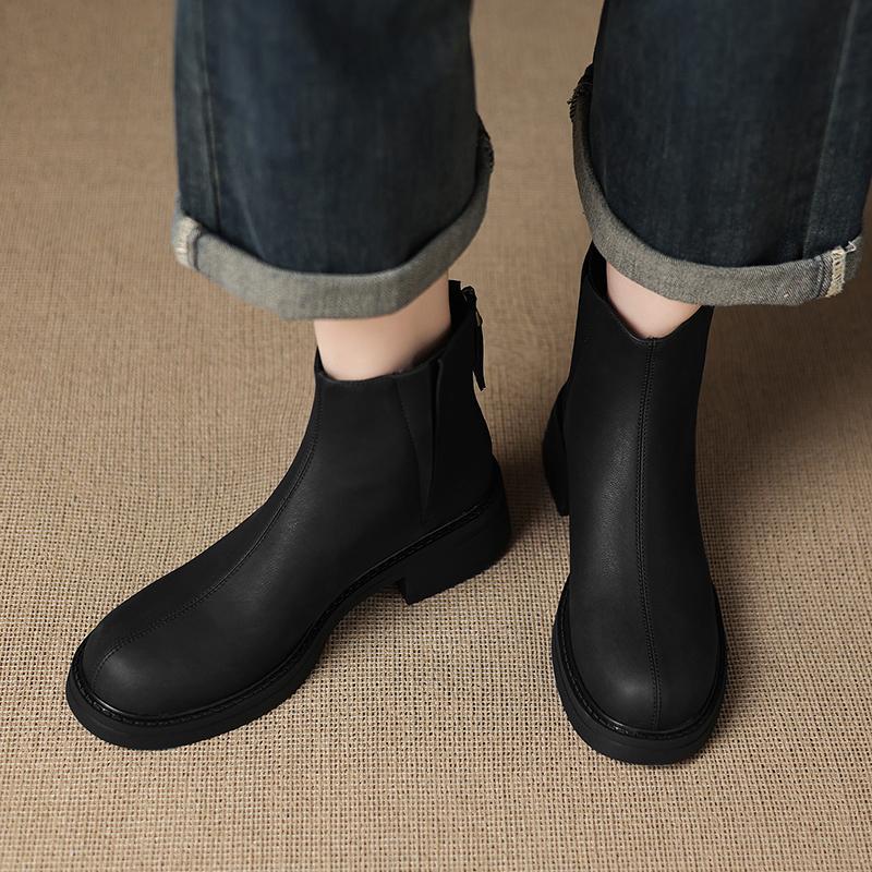 Мода 2025 НОВЫЕ Осенние Женские Ботинки Спилок Женская Обувь Круглый Носок Массивный Каблук Обувь Челси Ботинки Повседневная Обувь Платформа Короткие Ботинки
