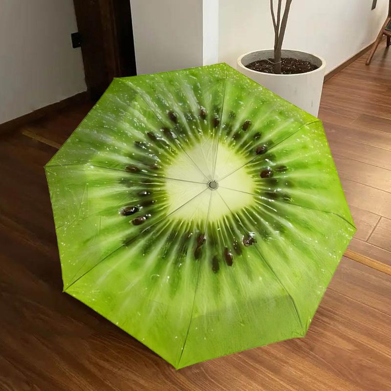 1pc Kiwi Fruit Fashionable Automatic Opening/Closing Folding Umbrella with 8 Iron Bones, Plastic Handle yy251015056