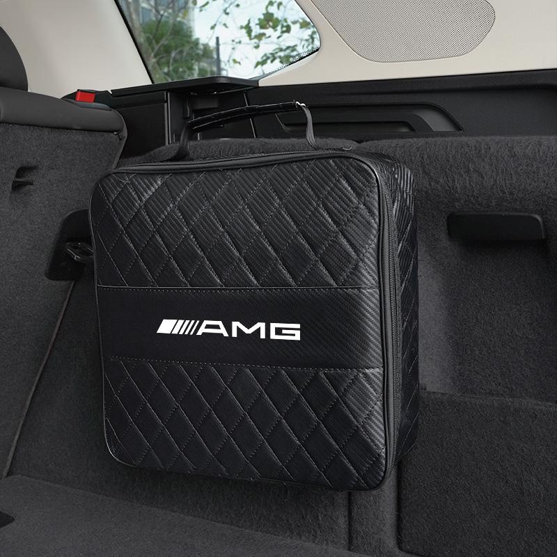 For Mercedes Benz AMG A B C E G CLA W211 W203 W204 C260 E300L A200L Car Leather Storage Bag High-capacity Auto Trunk Handbag ZE2