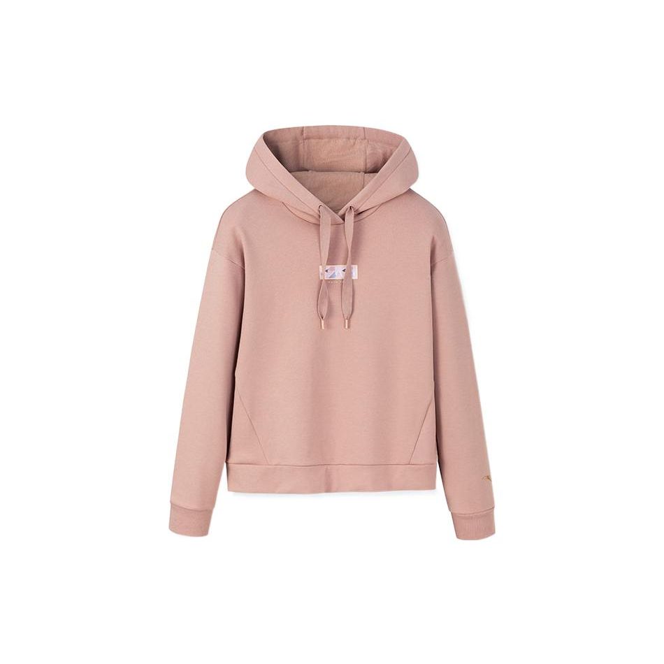 Anta Solid Color Brand Logo Drawstring Hooded Long Sleeve Sweatshirt Women Sweatshirt Pink 162247718-3