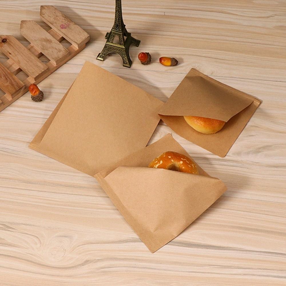 100Pcs Coated Greaseproof Oil Proof Bags Brown Kraft Paper Sandwich Packaging Food Packing