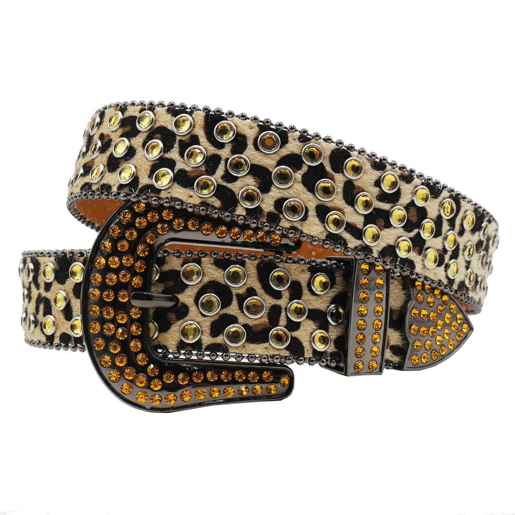 Original Punk Leopard Print Rhinestone Belt Full Diamond Belt Female Decorative Rhinestone