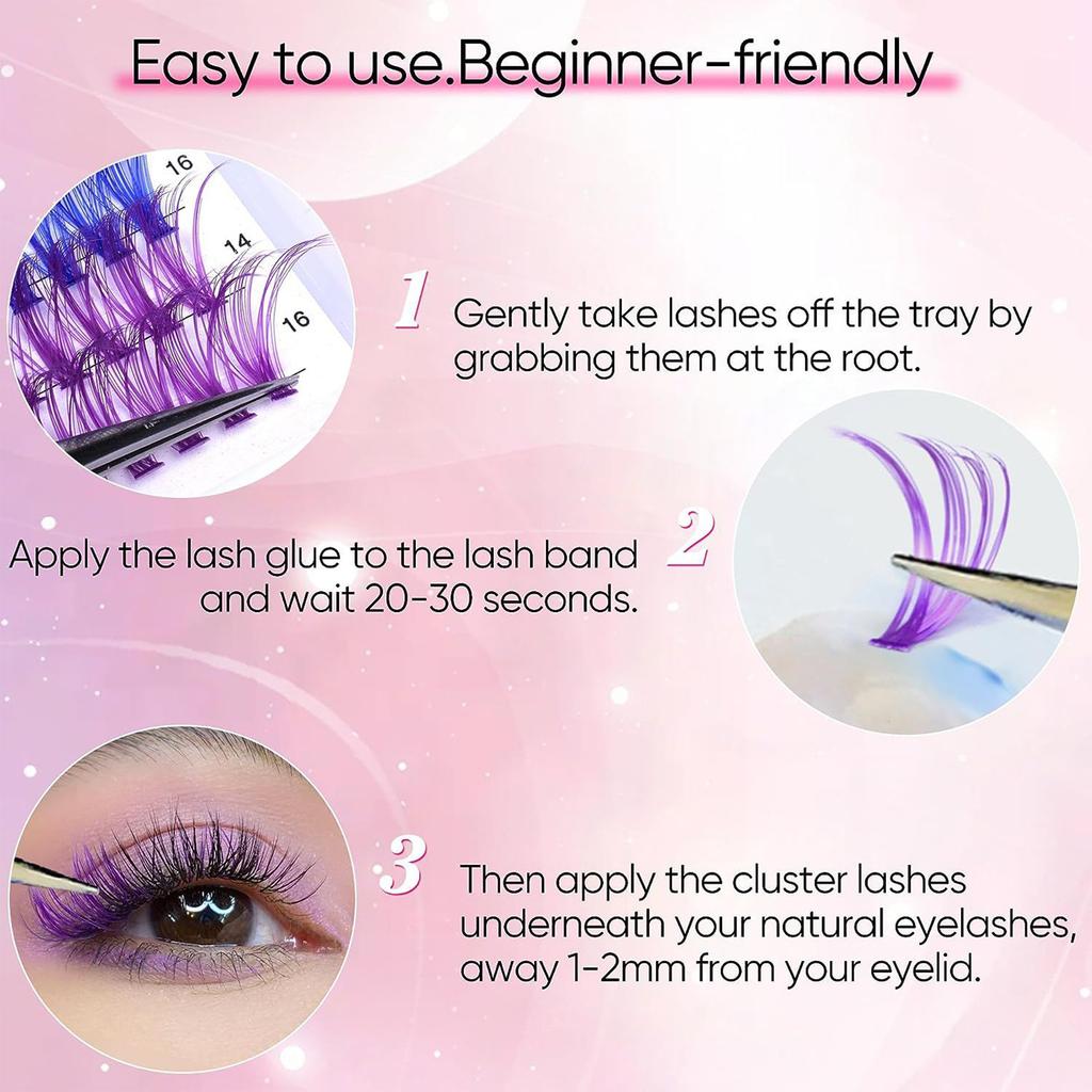 Colored Lash Clusters Kit Individual False Eyelashes Set Segmented Fake Eyelashes with Lash   and   and Lash Tweezers